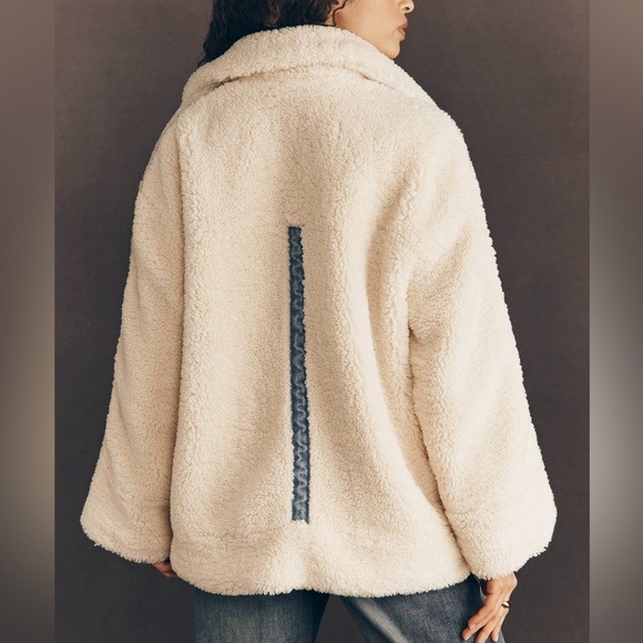 NWT Anthropologie Pilcro Sherpa Denim Mixed Utility Jacket in Cream and Blue - Picture 2 of 7